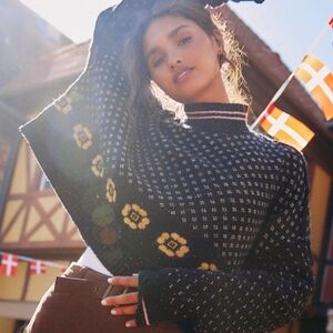 We The Free Sunflower Patterned Wool Sweater